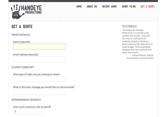 Handeye Productions website