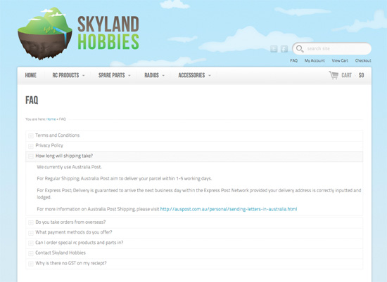 Skyland Hobbies website